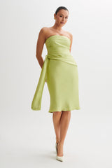 Allegra Satin Ruched Strapless Top - Apple