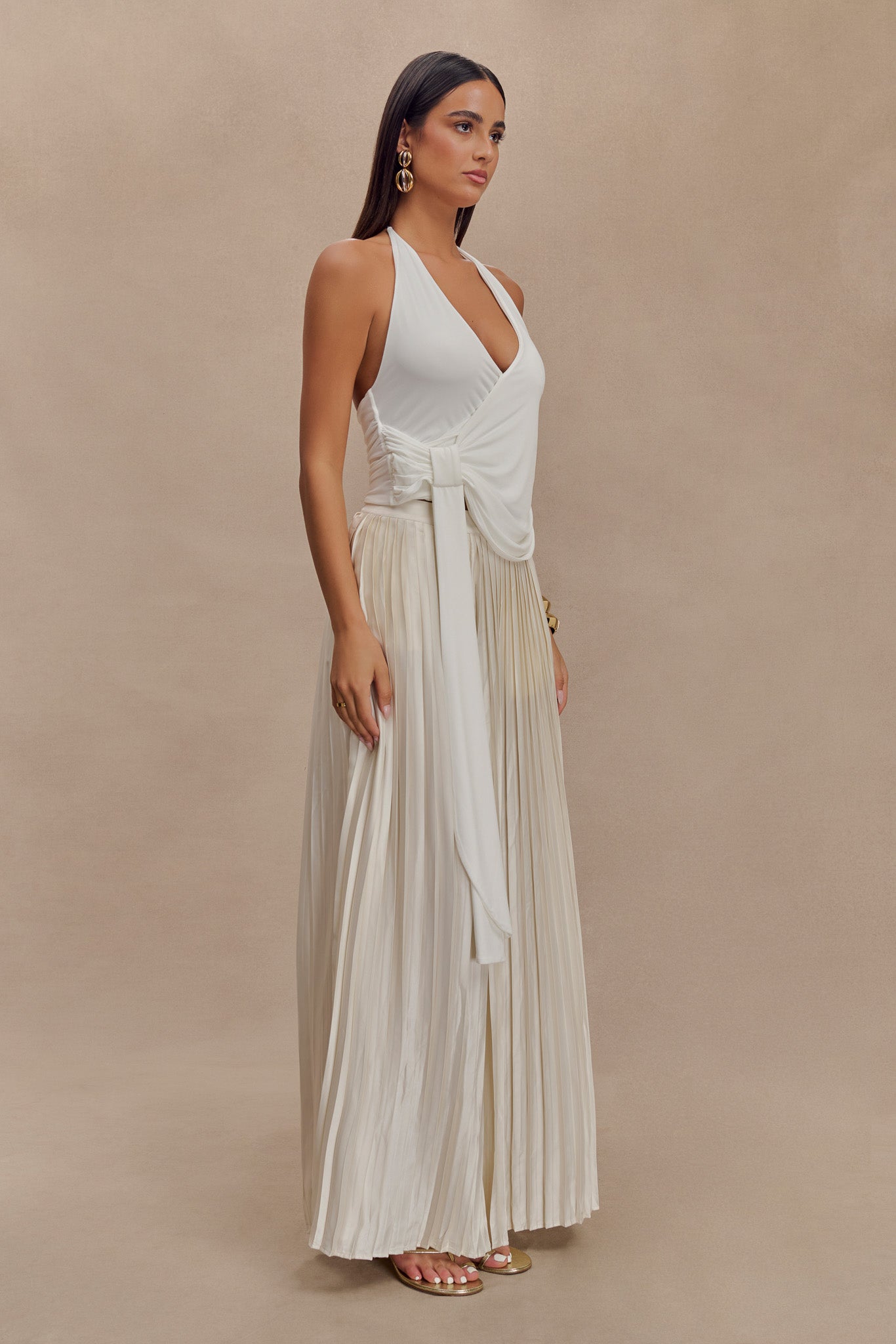 Tyla Draped Slinky Halter Top - White