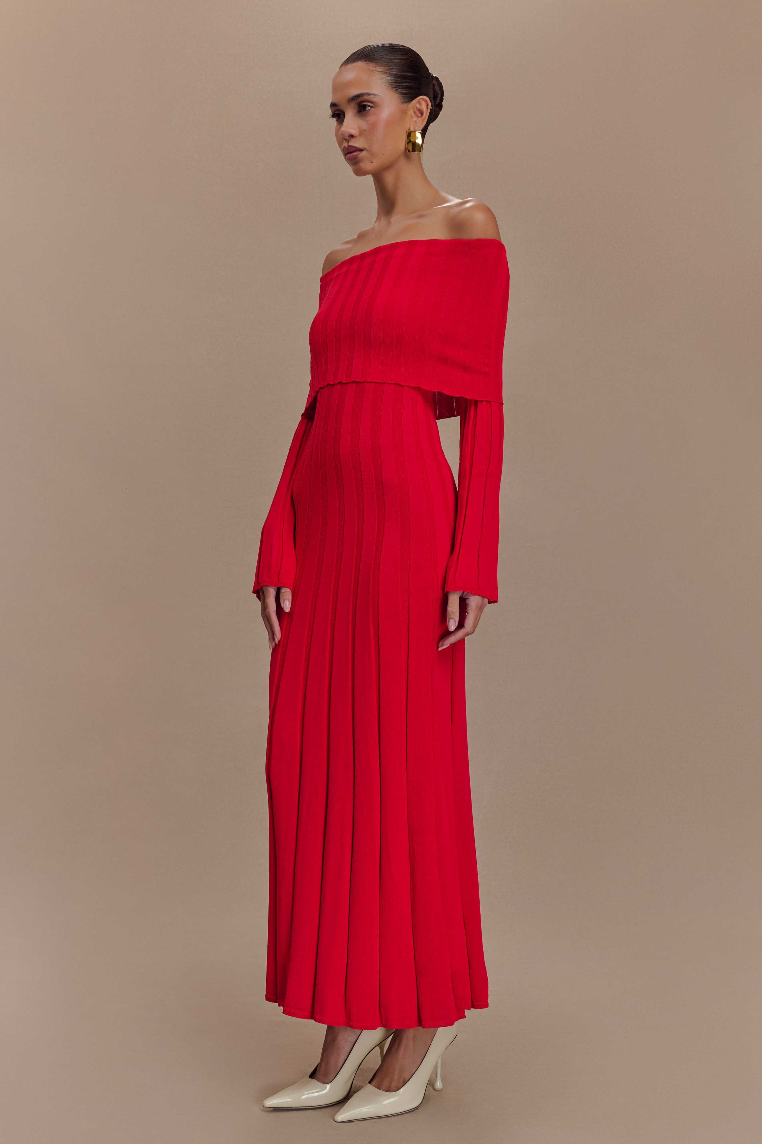 Alonza Long Sleeve Knit Midi Dress - Red