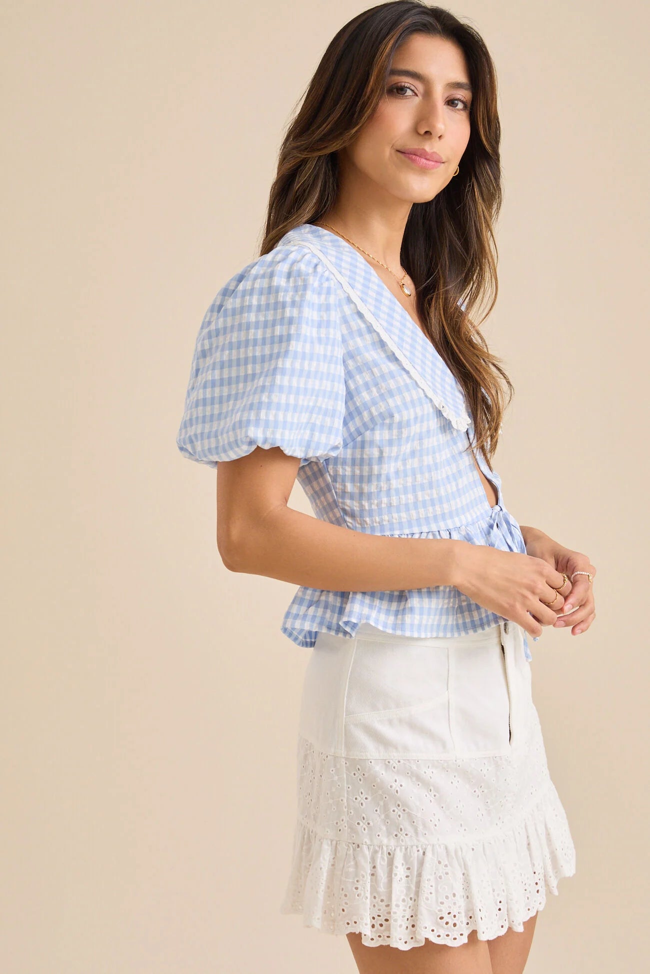 Annie Gingham Tie Front Top