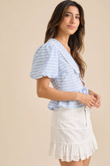 Annie Gingham Tie Front Top