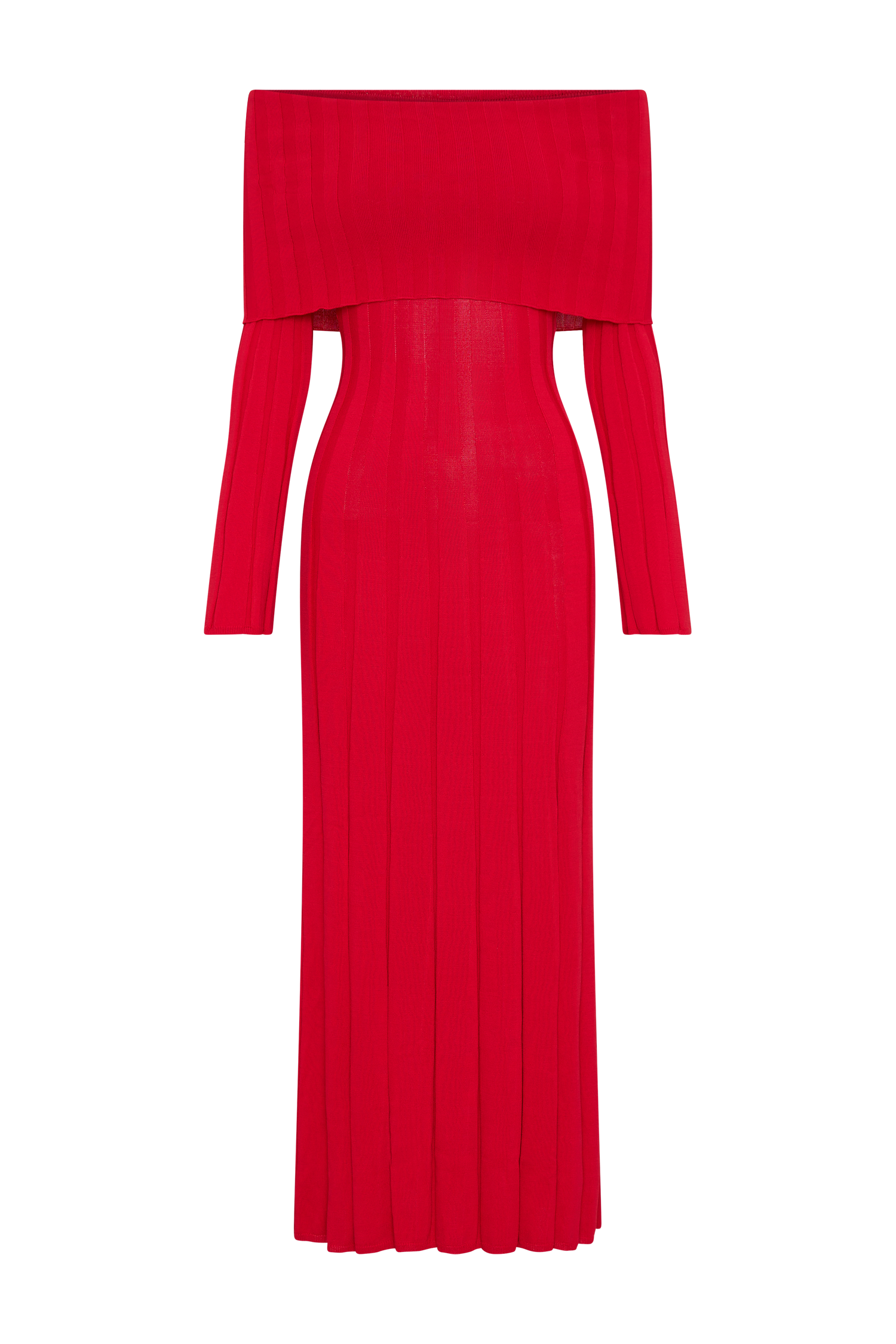 Alonza Long Sleeve Knit Midi Dress - Red