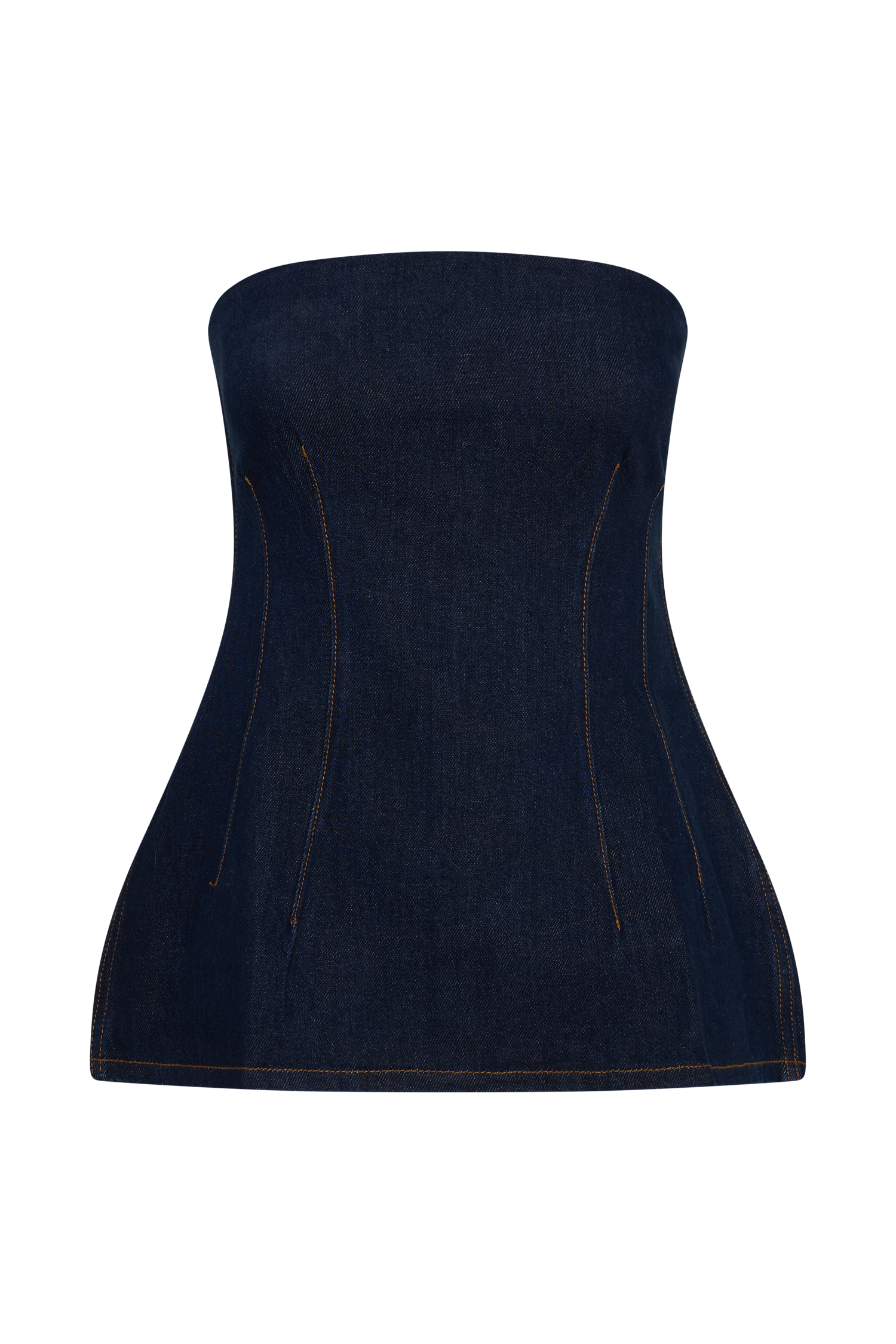 Madelyn Strapless Longline Denim Top - Indigo Blue